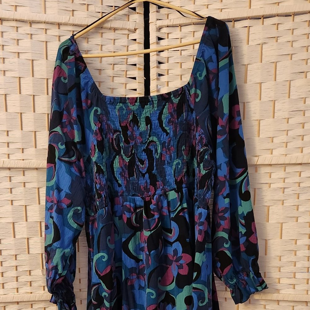 3X color block smock-top dress